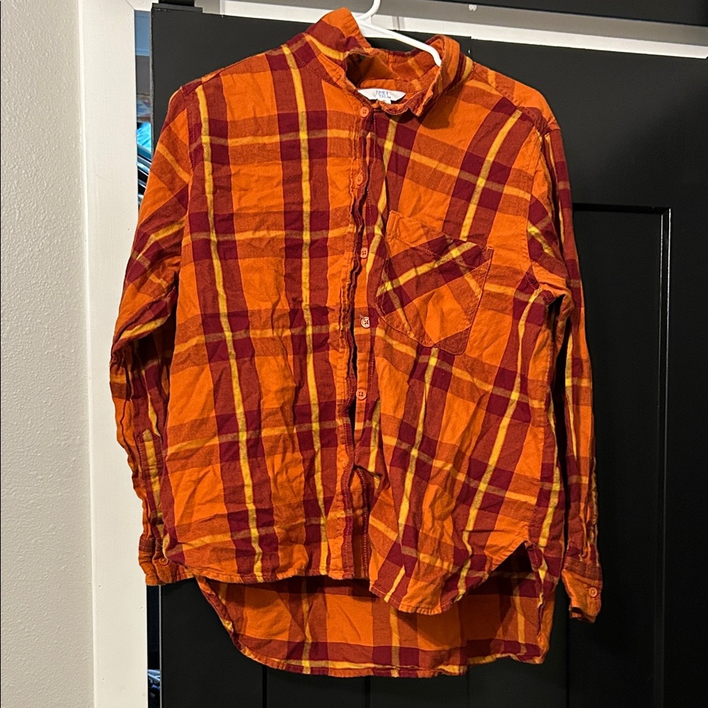 Time and Tru Orange and Red Plaid Shirt